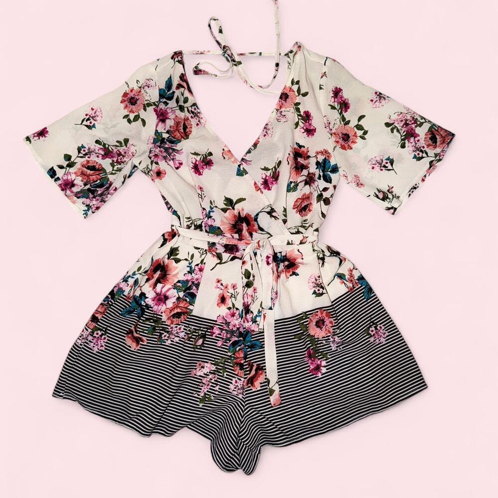 Ash & Violet Floral Striped Romper